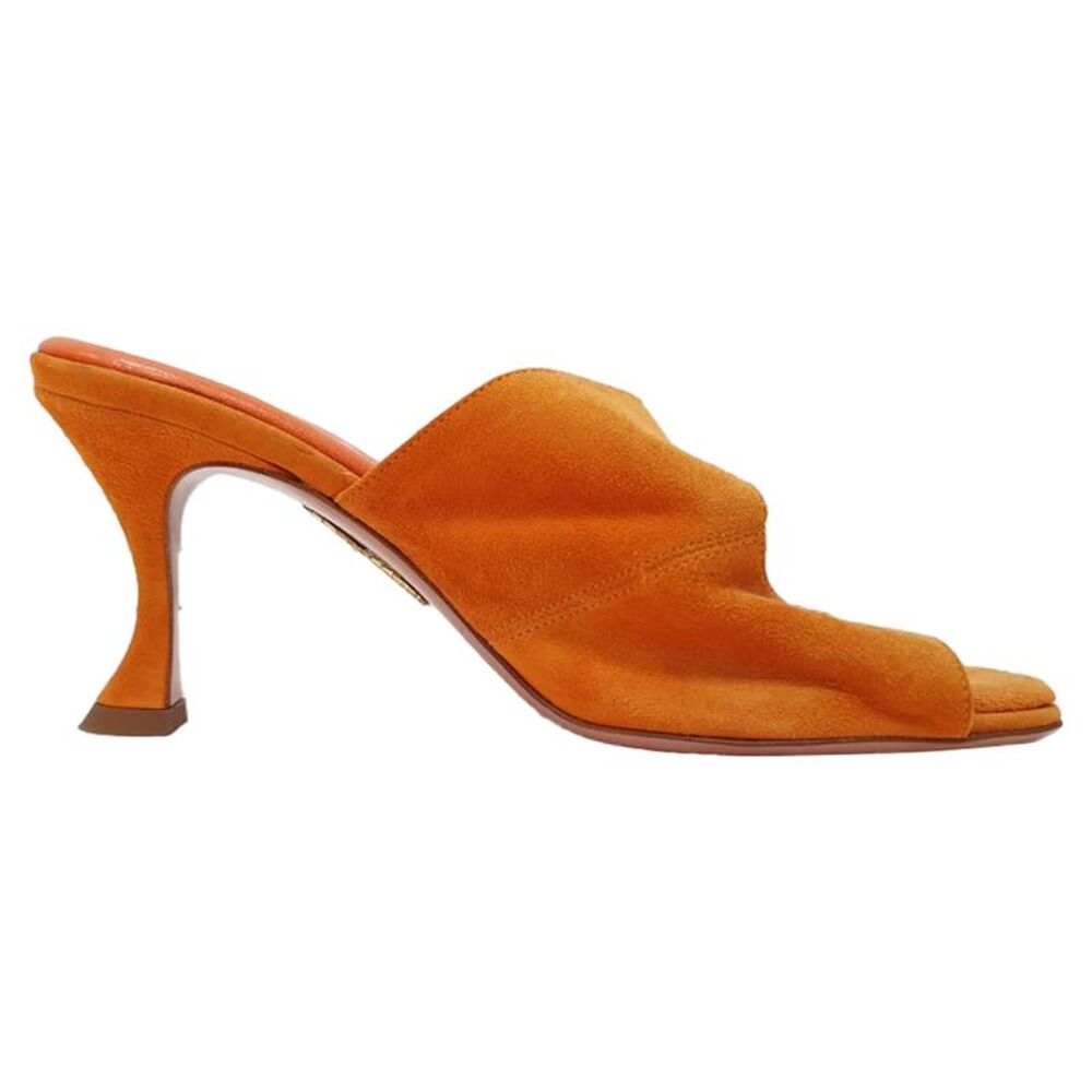Aquazzura Cutout Mules in Orange Suede